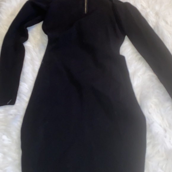 MILLY Twist Neck Fitted Black Knit Dress - Picture 3 of 11